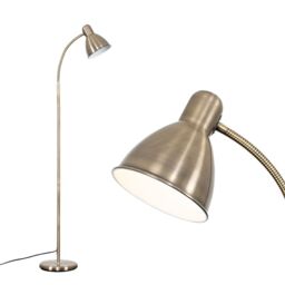 ValueLights Flexi Neck Brushed Brass Floor Lamp in Gold - thumbnail 2