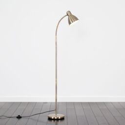 ValueLights Flexi Neck Brushed Brass Floor Lamp in Gold - thumbnail 3