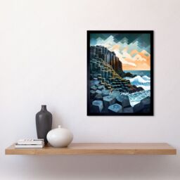 Artery8 Wall Art Print Giant's Causeway Northern Ireland Basalt Formations & Polygonal Clouds Modern Watercolour Painting Art Framed - thumbnail 2