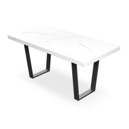 More4Homes Aria Dining Table & Chairs - White Marble Effect Table Top w Black Legs + Nova Velvet Dining Chair Set Of 6 in Mustard - thumbnail 3