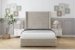 "Comfort Beds Milano Plush Bed Frame - 50"" Upholstered Wingback Headboard in Cream - Size: Super King" - thumbnail 2