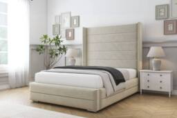 "Comfort Beds Milano Plush Bed Frame - 50"" Upholstered Wingback Headboard in Cream - Size: Super King" - thumbnail 1