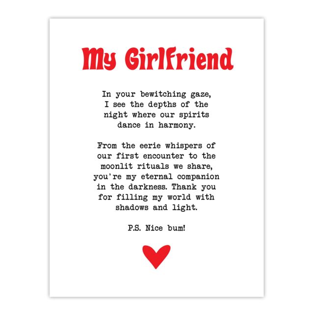"Artery8 Love Poem Goth Girlfriend Romantic Poetry Fun Wall Art Print in White - Size: W24"" x H32""" - image 1