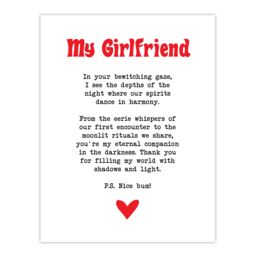 "Artery8 Love Poem Goth Girlfriend Romantic Poetry Fun Wall Art Print in White - Size: W24"" x H32""" - thumbnail 1