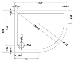 Balterley Premium Shower Tray - Right Hand Offset Quadrant - 1000mm x 800mm - White - thumbnail 2
