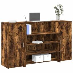 Berkfield Home Reception Desk Smoked Oak 180x50x103.5 cm Engineered Wood in Brown - thumbnail 2
