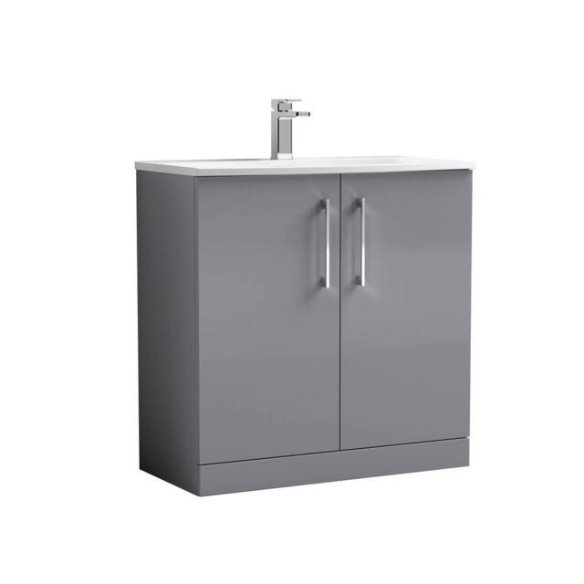 Balterley Bathroom Floor 2 Soft Close Door Vanity Unit, Satin Grey, 800mm in Grey - image 1