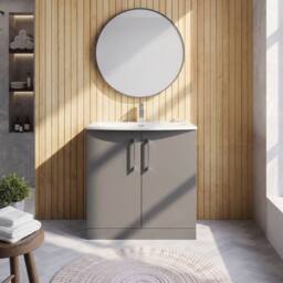 Balterley Bathroom Floor 2 Soft Close Door Vanity Unit, Satin Grey, 800mm in Grey - thumbnail 2