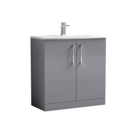 Balterley Bathroom Floor 2 Soft Close Door Vanity Unit, Satin Grey, 800mm in Grey - thumbnail 1