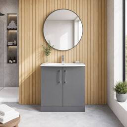 Balterley Bathroom Floor 2 Soft Close Door Vanity Unit, Satin Grey, 800mm in Grey - thumbnail 6