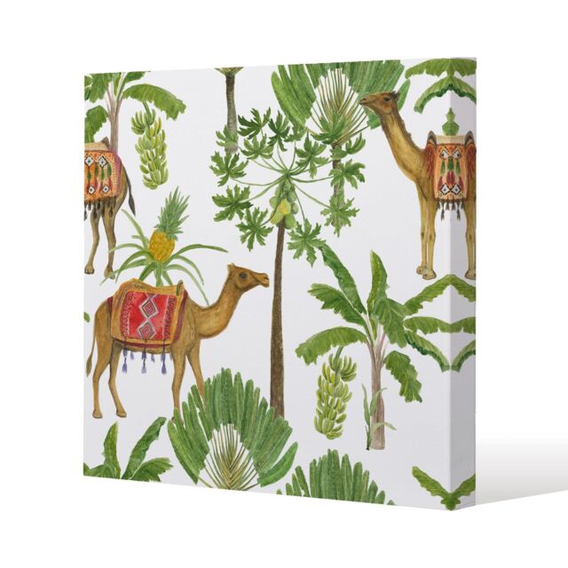 Benjamin Tate Design Camels & Palm Trees (Canvas Print) / 77 x 77 x 4cm in Natural - Size: 77 x 77 x 4 cm - image 1