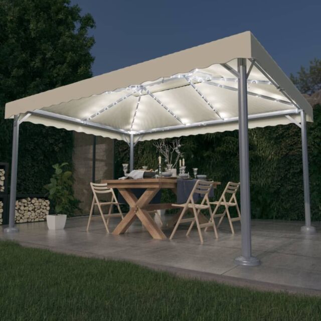 Berkfield Home Gazebo with LED String Lights 400x300 cm Cream Aluminium in Beige - image 1