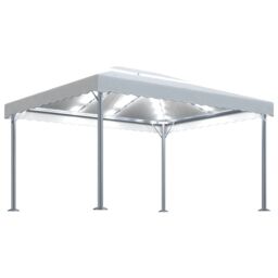 Berkfield Home Gazebo with LED String Lights 400x300 cm Cream Aluminium in Beige - thumbnail 2