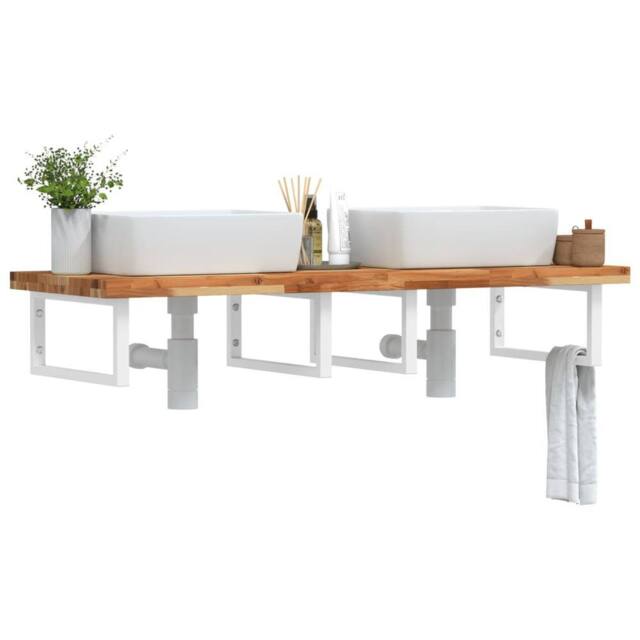 Berkfield Home Basin Shelf Wall Mounted Steel & Solid Wood Acacia in Brown - image 1