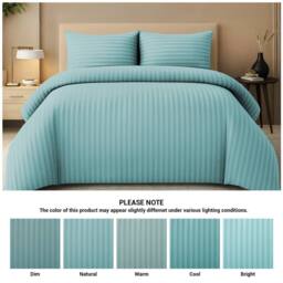Pamposh Satin Stripes Duvet Cover Set Reversible Bedding Sets in Aqua - Size: Super King - thumbnail 5