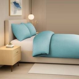 Pamposh Satin Stripes Duvet Cover Set Reversible Bedding Sets in Aqua - Size: Super King - thumbnail 3