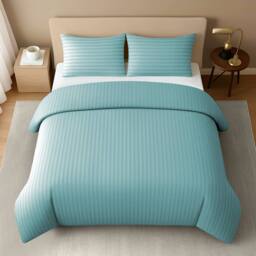 Pamposh Satin Stripes Duvet Cover Set Reversible Bedding Sets in Aqua - Size: Super King - thumbnail 4