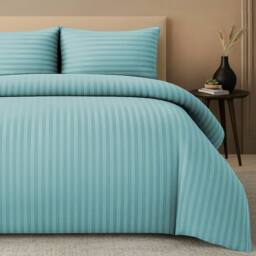 Pamposh Satin Stripes Duvet Cover Set Reversible Bedding Sets in Aqua - Size: Super King - thumbnail 2