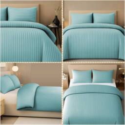 Pamposh Satin Stripes Duvet Cover Set Reversible Bedding Sets in Aqua - Size: Super King - thumbnail 6