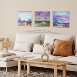 Wee Blue Coo Pack of 4 Bright Multicoloured Coastal Landscape Abstract Oil Painting Unframed Wall Art Living Room Prints Set - thumbnail 3