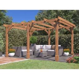 Dunster House Wooden Pergola 4x3m Garden Plant Frame Pressure Treated Leviathan in Brown - thumbnail 3