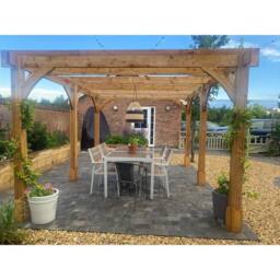 Dunster House Wooden Pergola 4x3m Garden Plant Frame Pressure Treated Leviathan in Brown - thumbnail 6