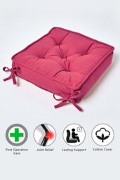 Homescapes Cotton Dining Chair Booster Cushion in Red - Size: 40 cm x 40 cm - thumbnail 5