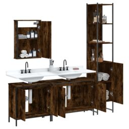 Berkfield Home 4 Piece Bathroom Furniture Set Smoked Oak Engineered Wood in Brown - thumbnail 4