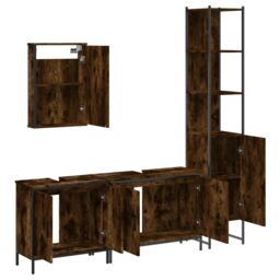 Berkfield Home 4 Piece Bathroom Furniture Set Smoked Oak Engineered Wood in Brown - thumbnail 5