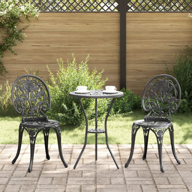 Berkfield Home 3 Piece Garden Bistro Set Black Cast Aluminium - image 1