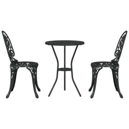 Berkfield Home 3 Piece Garden Bistro Set Black Cast Aluminium - thumbnail 6