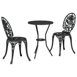 Berkfield Home 3 Piece Garden Bistro Set Black Cast Aluminium - thumbnail 2