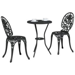 Berkfield Home 3 Piece Garden Bistro Set Black Cast Aluminium - thumbnail 3