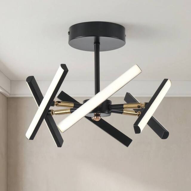 NIVOR 6 Light Sputnik LED Chandelier Ceiling DIY Rod Adjustable 3 Color in Black - image 1