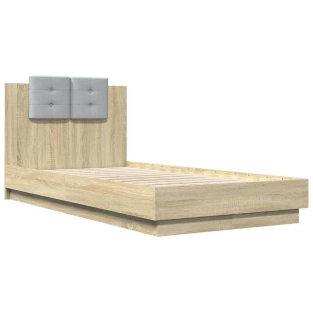 Berkfield Home Soft Bed Frame without Mattress Sonoma Oak 90x190 cm Single in Light Tan - image 1