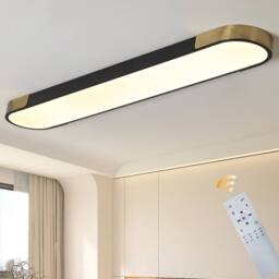 NIVOR Dimmable 1-Light 70cm LED Flush Mount Linear Ceiling Lamp with Remote in Black - thumbnail 1