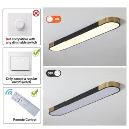 NIVOR Dimmable 1-Light 70cm LED Flush Mount Linear Ceiling Lamp with Remote in Black - thumbnail 3