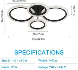 COMELY 32W Memory Function Ceiling Lights with APP Remote Control, Black - thumbnail 3