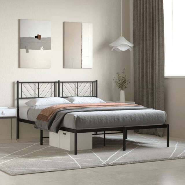 Berkfield Home Metal Bed Frame with Headboard Black 150x200 cm King Size - image 1