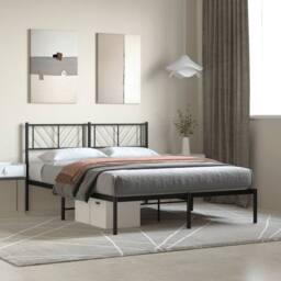 Berkfield Home Metal Bed Frame with Headboard Black 150x200 cm King Size - thumbnail 1