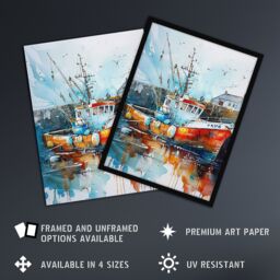 "Artery8 Fishing Boat Harbour Watercolour Classic Coastal Framed Art Print - Size: W12"" x H16""" - thumbnail 2