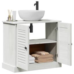 "Berkfield Home Sink Cabinet ""VIGO"" with Doors, 67.5x34x59 cm, made from solid pi in White - Size: 67.5x34x59 cm" - thumbnail 3
