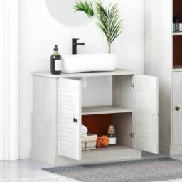 "Berkfield Home Sink Cabinet ""VIGO"" with Doors, 67.5x34x59 cm, made from solid pi in White - Size: 67.5x34x59 cm" - thumbnail 4
