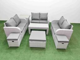Fimous 9 Seater PE Wicker Rattan Furniture Sofa Sets with Oblong Coffee Table 2 Seater Love Sofa 3 Stool Side Table Light Grey - thumbnail 1