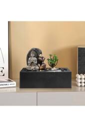 Garden Sanctuary Buddha Zen Tabletop Water Fountain with LED Light & Tealight Holder in Natural - thumbnail 2
