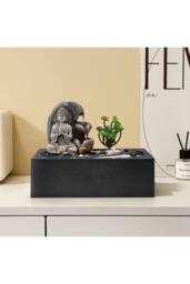 Garden Sanctuary Buddha Zen Tabletop Water Fountain with LED Light & Tealight Holder in Natural