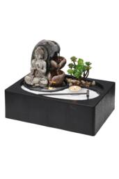 Garden Sanctuary Buddha Zen Tabletop Water Fountain with LED Light & Tealight Holder in Natural - thumbnail 4