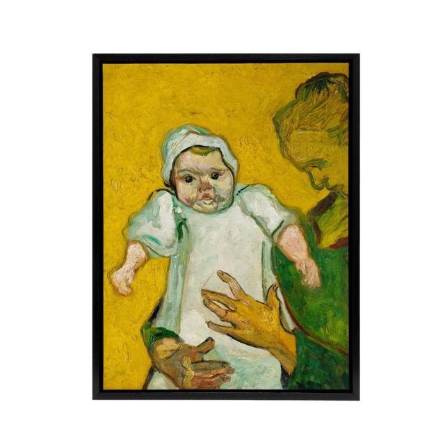 "Artery8 Madame Roulin & Her Baby Van Gogh Black Framed Canvas Wall Art in Yellow - Size: W12"" x H16""" - image 1