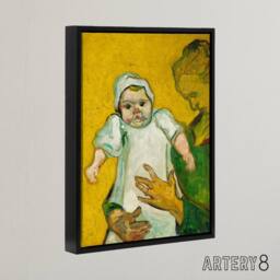 "Artery8 Madame Roulin & Her Baby Van Gogh Black Framed Canvas Wall Art in Yellow - Size: W12"" x H16""" - thumbnail 2