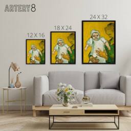 "Artery8 Madame Roulin & Her Baby Van Gogh Black Framed Canvas Wall Art in Yellow - Size: W12"" x H16""" - thumbnail 4